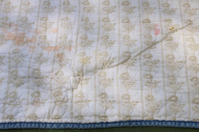 photo of vintage cotton patchwork quilt soft blue & yellow, stripes & prints Liz Claiborne Home  #5