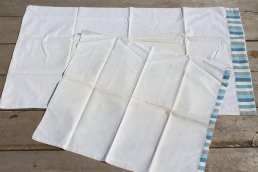 photo of vintage cotton pillowcases w/ print borders &feed sack fabric trims, shabby cottage bedding lot #5