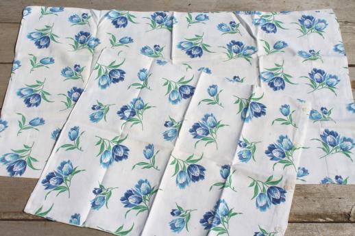 photo of vintage cotton pillowcases w/ print borders &feed sack fabric trims, shabby cottage bedding lot #10