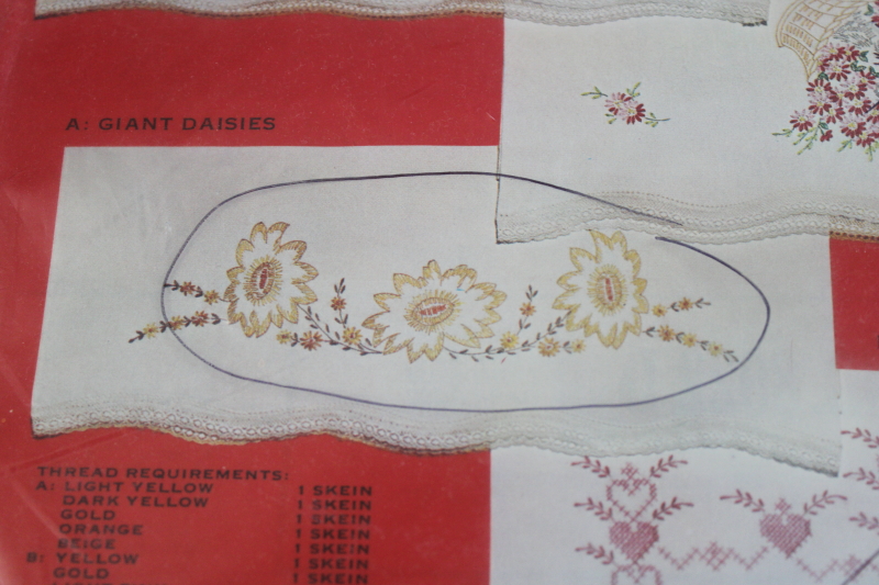 photo of vintage cotton pillowcases stamped for embroidery, sealed package linens to embroider  #2