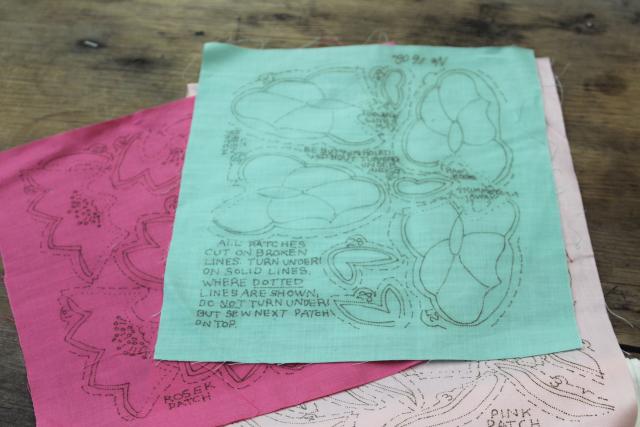 photo of vintage cotton pillowcases to applique & embroider, stamped design & pieces printed fabric #2