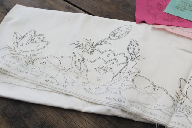 photo of vintage cotton pillowcases to applique & embroider, stamped design & pieces printed fabric #3