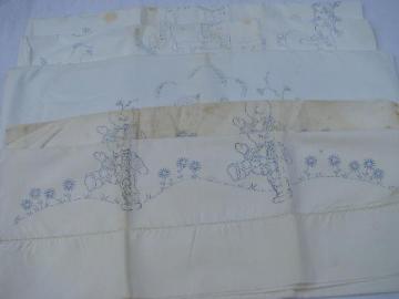 catalog photo of vintage cotton pillowcases to embroider & applique, baby animals, Indians