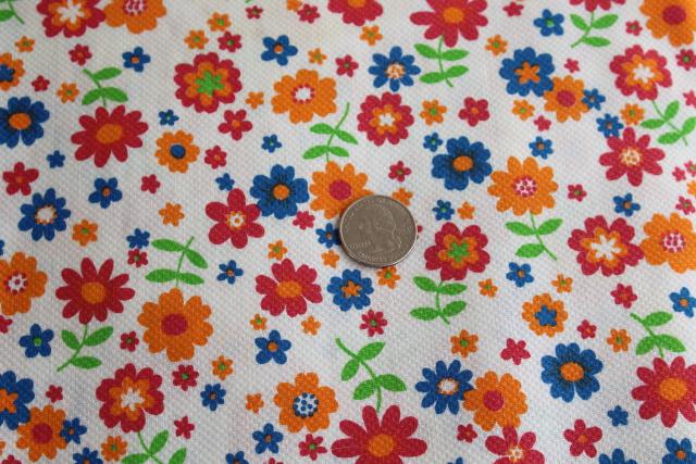 photo of vintage cotton pique fabric, bright summer flowers print on white #1