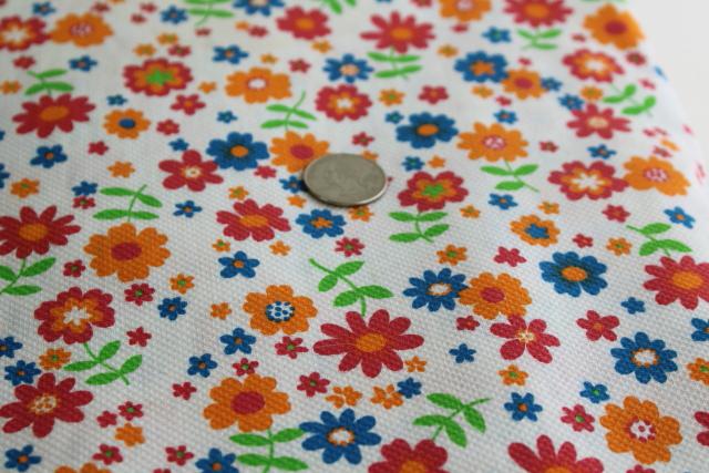 photo of vintage cotton pique fabric, bright summer flowers print on white #3