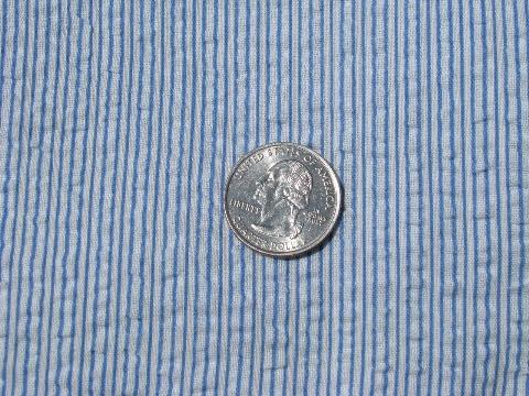 photo of vintage cotton plisse fabric, blue stripe on white #1