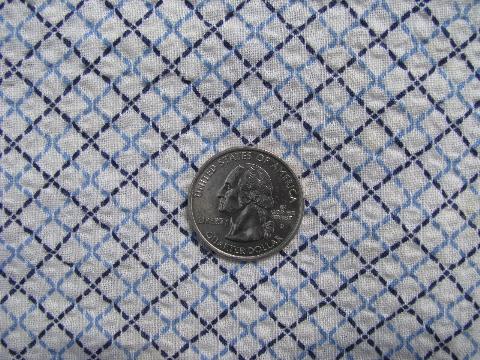 photo of vintage cotton plisse fabric, checked print in sky and navy blue on white #1