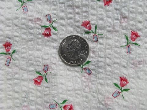 photo of vintage cotton plisse fabric, flower shop little pink tulips #1