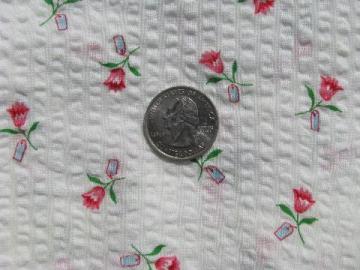 catalog photo of vintage cotton plisse fabric, flower shop little pink tulips