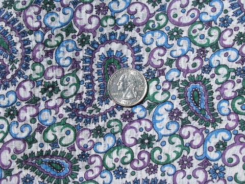 photo of vintage cotton plisse fabric, retro paisley in jade, blue, lavender #1