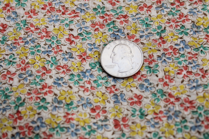 photo of vintage cotton plisse fabric, tiny flowers ditsy print coral, yellow, teal, blue #4