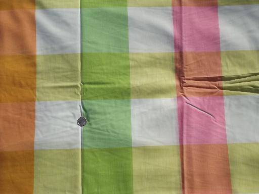 photo of vintage cotton / poly blend fabric, large checks in a rainbow of color #1