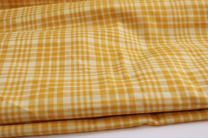 photo of vintage cotton / poly blend shirting fabric, 5 yards mustard gold yellow plaid  #1