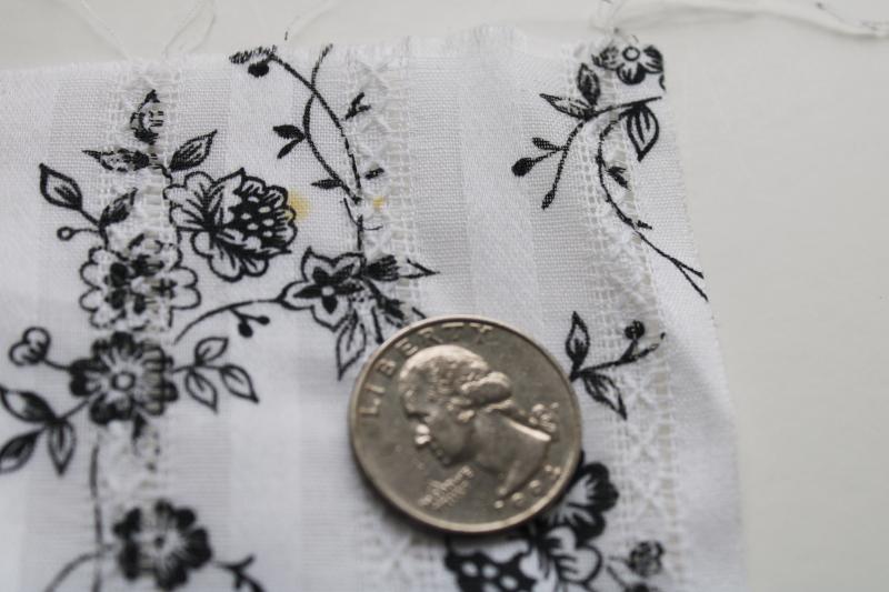 photo of vintage cotton poly fabric w/ black & white floral print, open weave stripe shirting #3