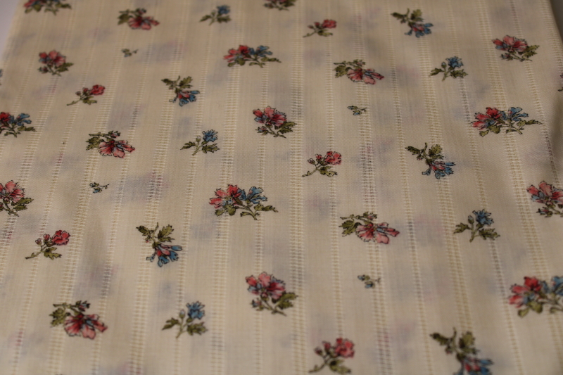 photo of vintage cotton / poly fabric w/ prairie girly floral print, sheer woven stripe voile #1