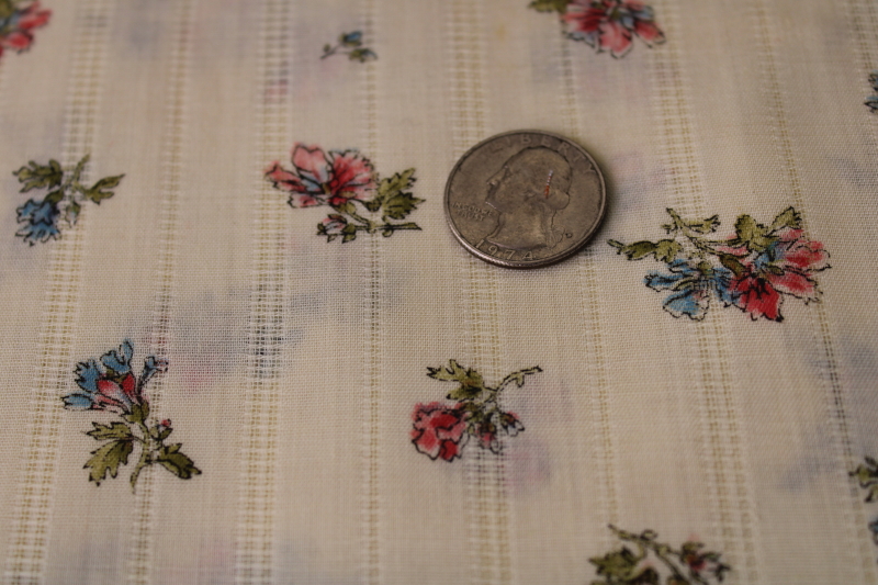 photo of vintage cotton / poly fabric w/ prairie girly floral print, sheer woven stripe voile #3