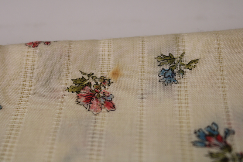 photo of vintage cotton / poly fabric w/ prairie girly floral print, sheer woven stripe voile #4