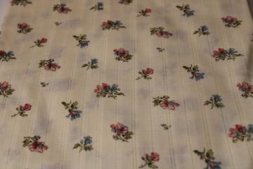 catalog photo of vintage cotton / poly fabric w/ prairie girly floral print, sheer woven stripe voile