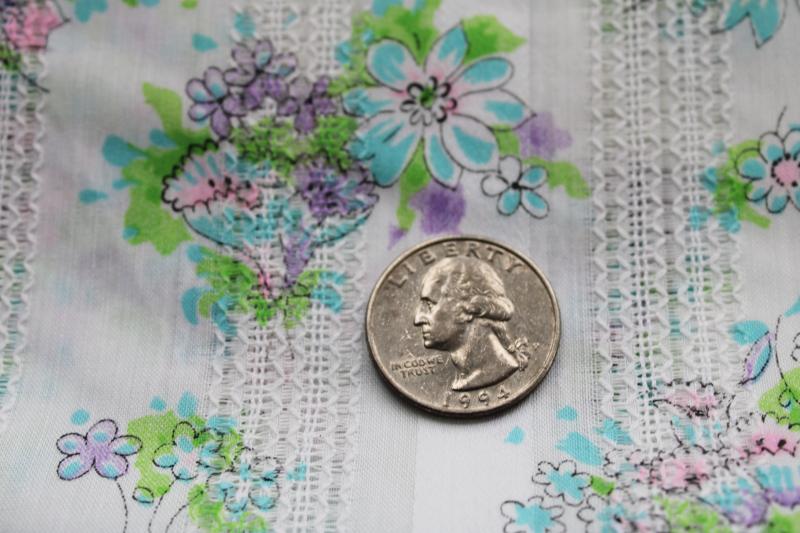 photo of vintage cotton poly fabric w/ retro floral print, open weave stripe shirting #2