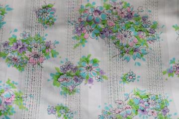 catalog photo of vintage cotton poly fabric w/ retro floral print, open weave stripe shirting