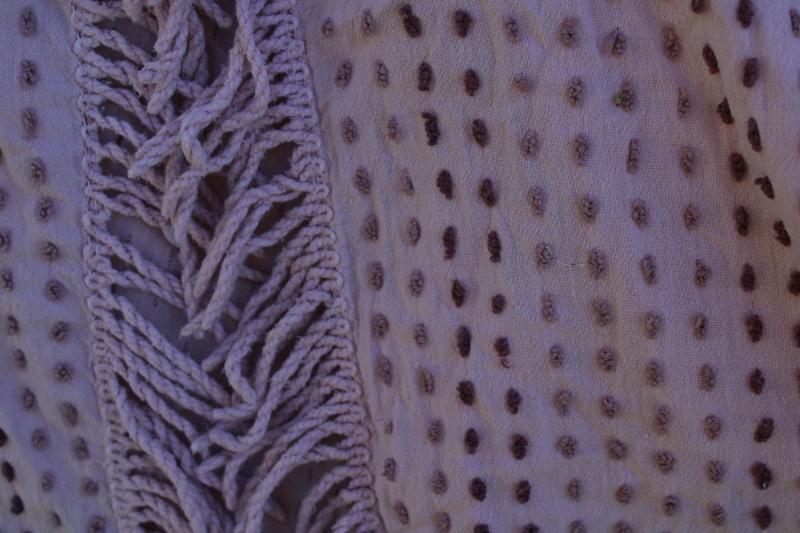 photo of vintage cotton popcorn tufted chenille bedspread, faded lavender lilac color #2