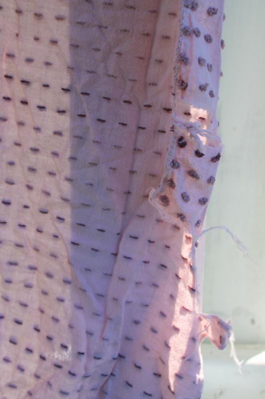 photo of vintage cotton popcorn tufted chenille bedspread, faded lavender lilac color #3