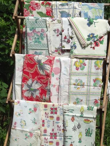 photo of vintage cotton print dish towels lot, different kitchen tablecloth prints #1