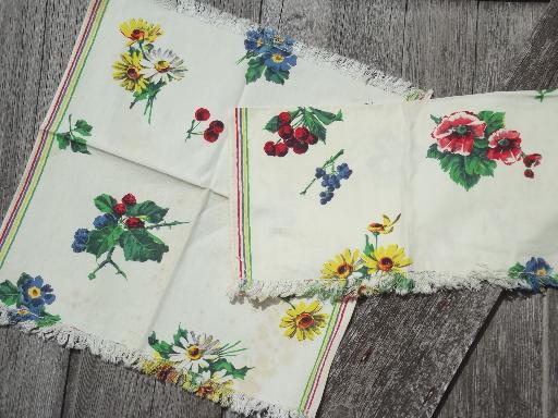 photo of vintage cotton print dish towels lot, different kitchen tablecloth prints #2