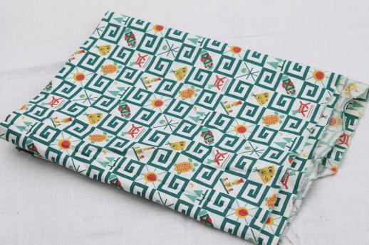 photo of vintage cotton print fabric w/ camp scout badge motifs, retro Indian theme designs #3