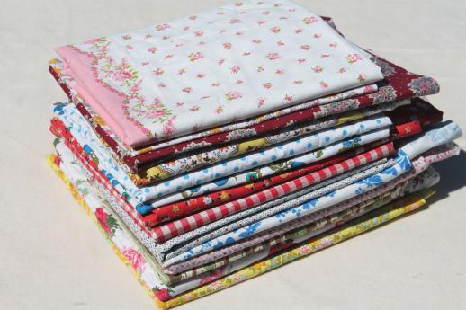 photo of vintage cotton print fabric & feed sack fabric pieces, quilting prints lot  #1