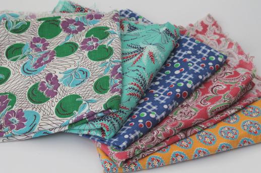 photo of vintage cotton print feed sack fabric, lot of feedsack prints for quilting etc. #1