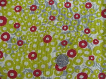 catalog photo of vintage cotton print feed sack fabric, mod chartreuse dots, grey leaves