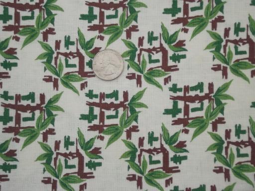 photo of vintage cotton print feed sack fabric, retro 50s pattern of chinese bamboo #1