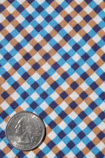 photo of vintage cotton print feedsack fabric, blue & brown gingham plaid feed sack #1