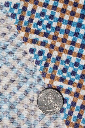 photo of vintage cotton print feedsack fabric, blue & brown gingham plaid feed sack #2