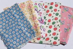 catalog photo of vintage cotton print feedsack fabric lot, authentic farm feed sacks grain bags