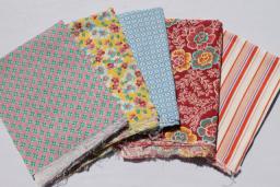 catalog photo of vintage cotton print feedsack fabric lot, authentic farm feed sacks grain bags