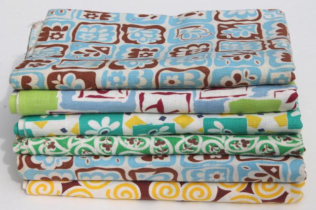 photo of vintage cotton print feedsack fabric lot, deco modern retro geometric abstract patterns #1