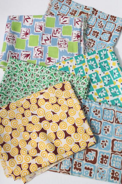 photo of vintage cotton print feedsack fabric lot, deco modern retro geometric abstract patterns #5