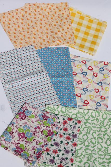 photo of vintage cotton print & feedsack prints fabric lot, feed sack quilt fabric pieces #10