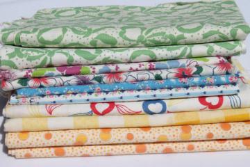 catalog photo of vintage cotton print & feedsack prints fabric lot, feed sack quilt fabric pieces