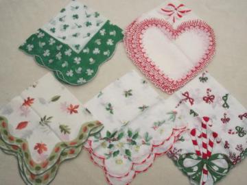 catalog photo of vintage cotton print hankies, Christmas & holiday printed handkerchiefs