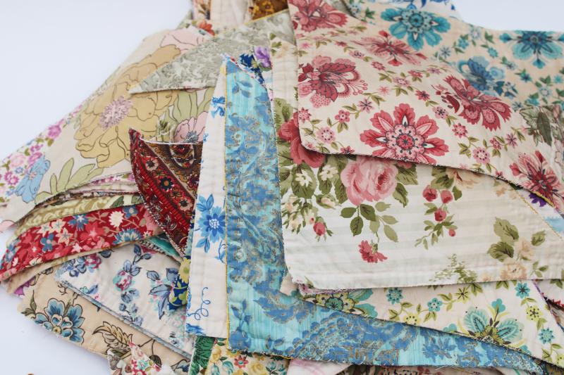 photo of vintage cotton print patchwork quilt block pieces, hand stitched triangles double-sided #2