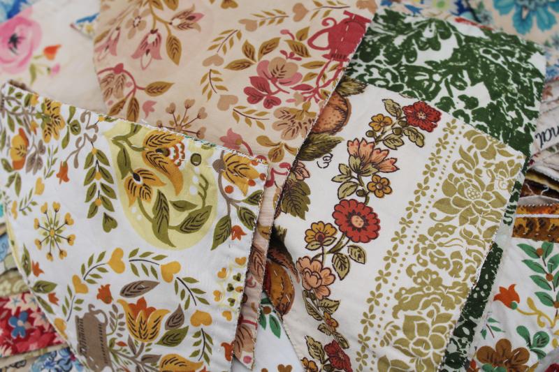 photo of vintage cotton print patchwork quilt block pieces, hand stitched triangles double-sided #6