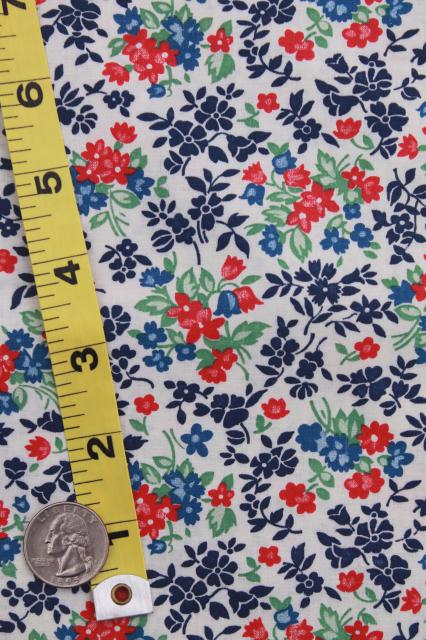 photo of vintage cotton print quilting fabric lot, red & blue flowers, red polka dots #5