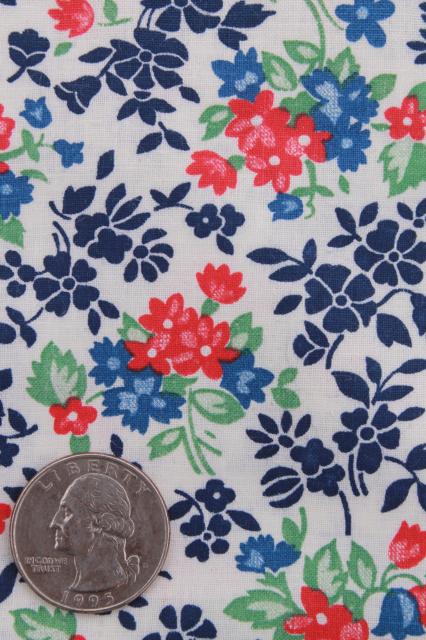 photo of vintage cotton print quilting fabric lot, red & blue flowers, red polka dots #6