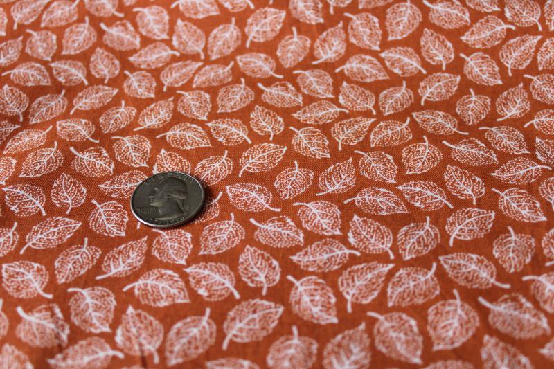 photo of vintage cotton quilting fabric, autumn season fall leaves leaf print on russet orange #1