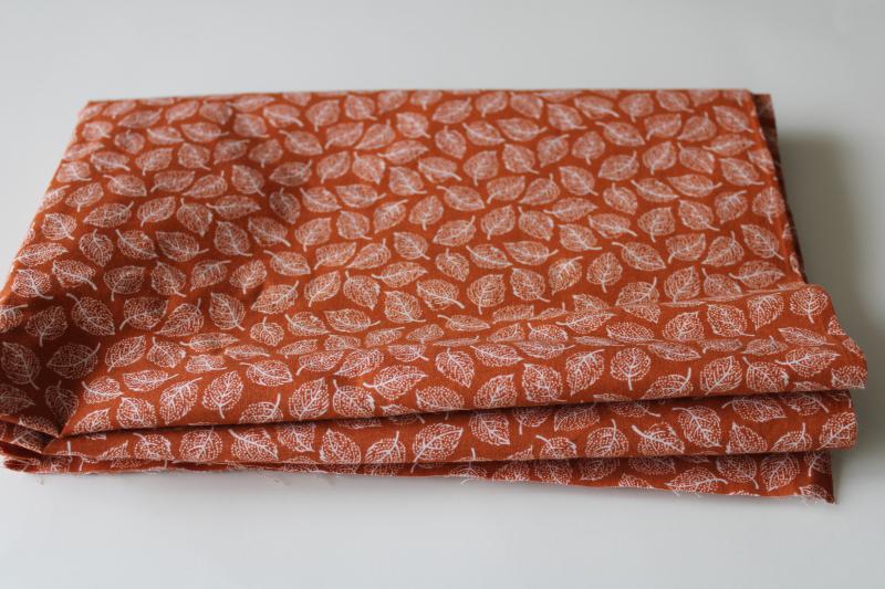 photo of vintage cotton quilting fabric, autumn season fall leaves leaf print on russet orange #3