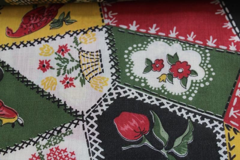 photo of vintage cotton quilting fabric, crazy quilt embroidery stitching patchwork print  #4