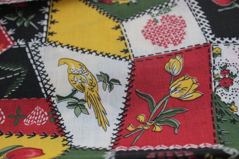 photo of vintage cotton quilting fabric, crazy quilt embroidery stitching patchwork print  #5